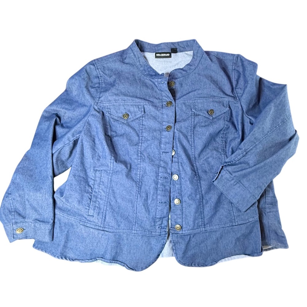 Nina Leonard Blue‎ Denim Jean Jacket Long Sleeve Button Front Women 2X